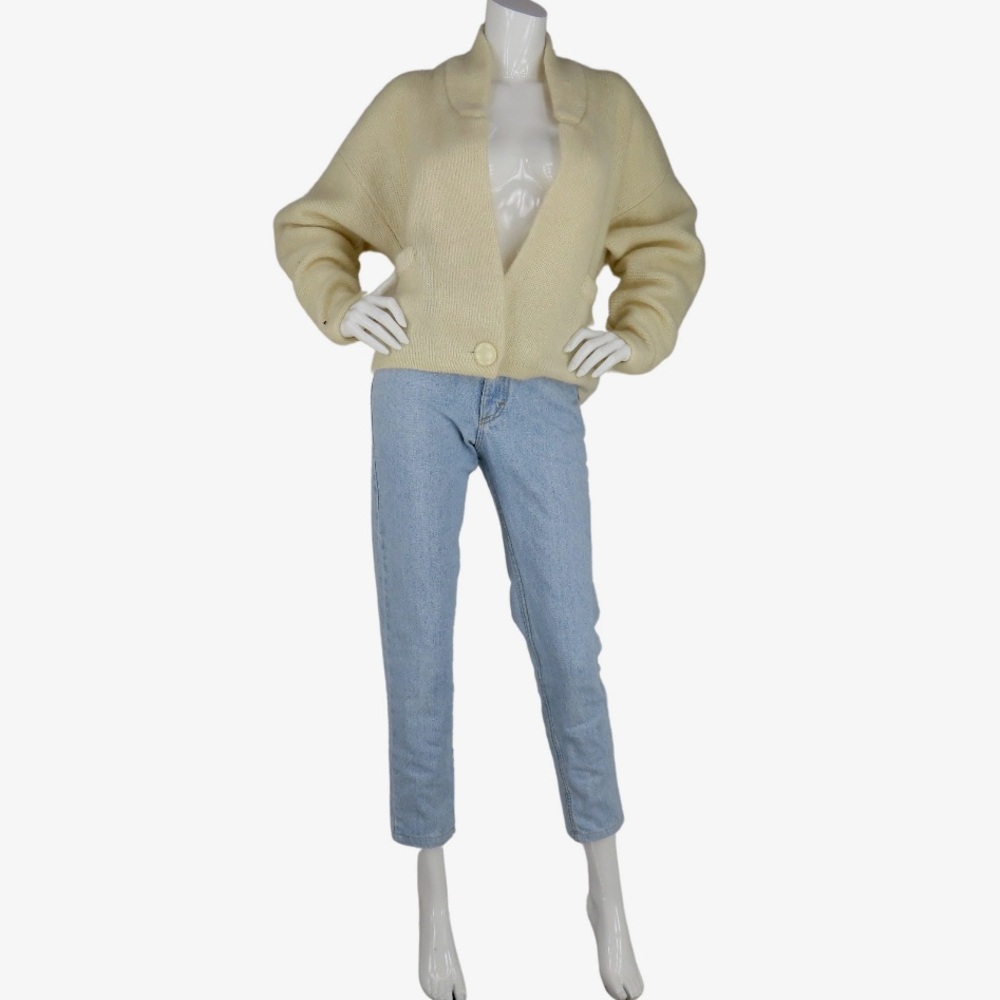 Vintage Nordstrom Mohair Blend Heavy Thick Knit 1 Button Cream Cardigan - Size M